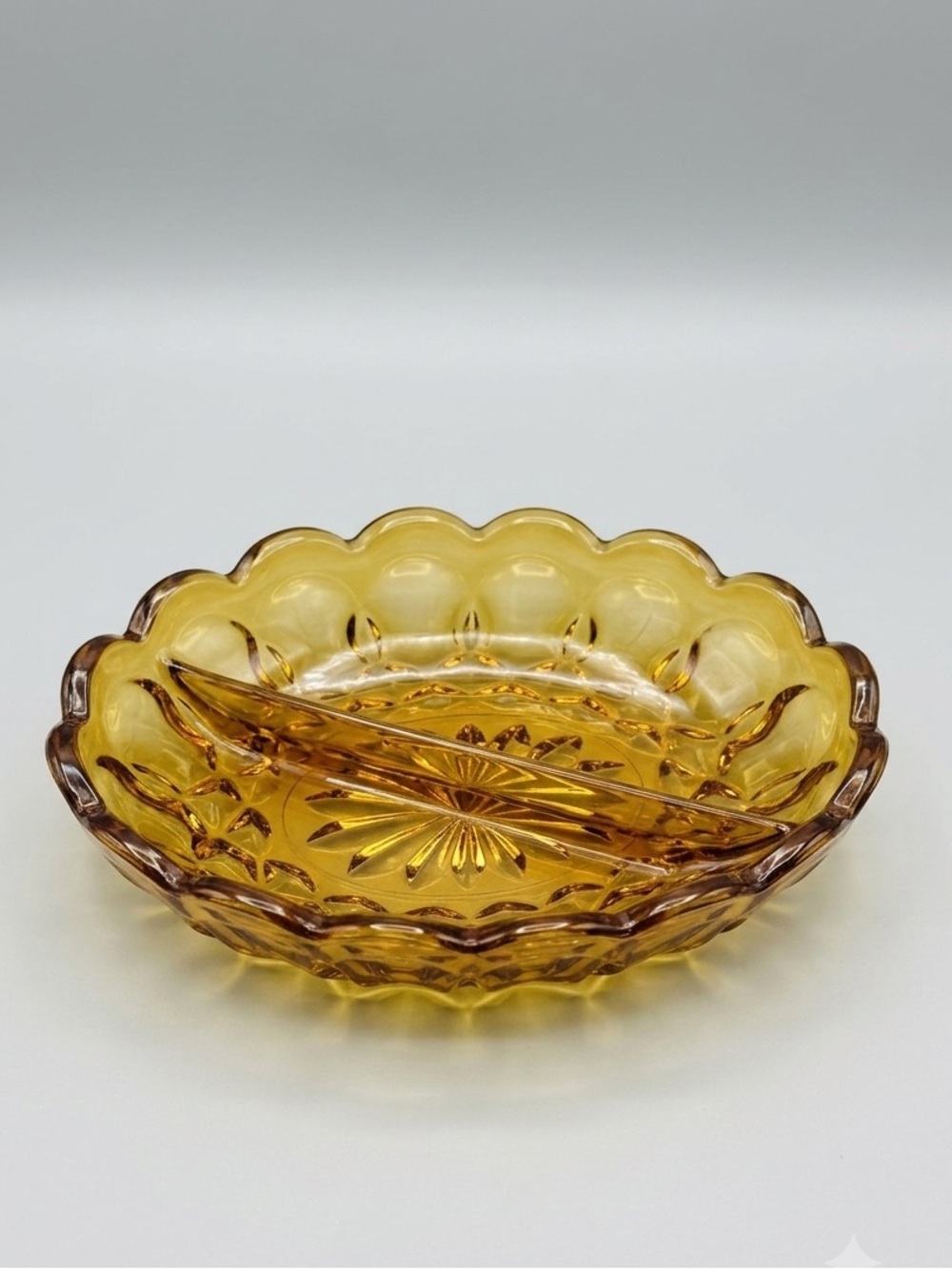 Vintage Anchor Hocking Fairfield Amber Glass Divided Relish Dish MCM 60s 70s